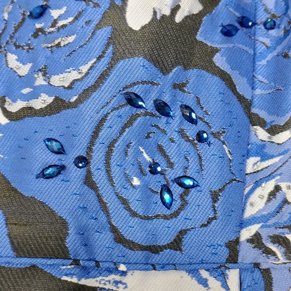 Adrianna Papell Floral Blue and Black Sleeveless  Dress Sz 10 With Pockets - Picture 3 of 15